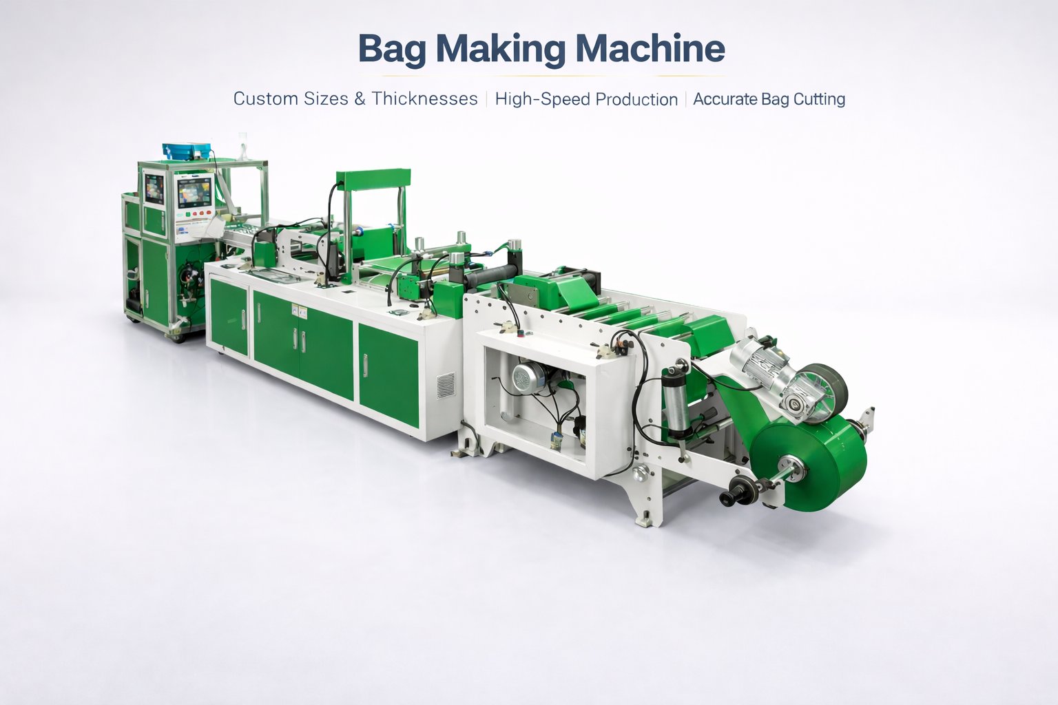 Automated bag making machine producing finished dog poop bag rolls