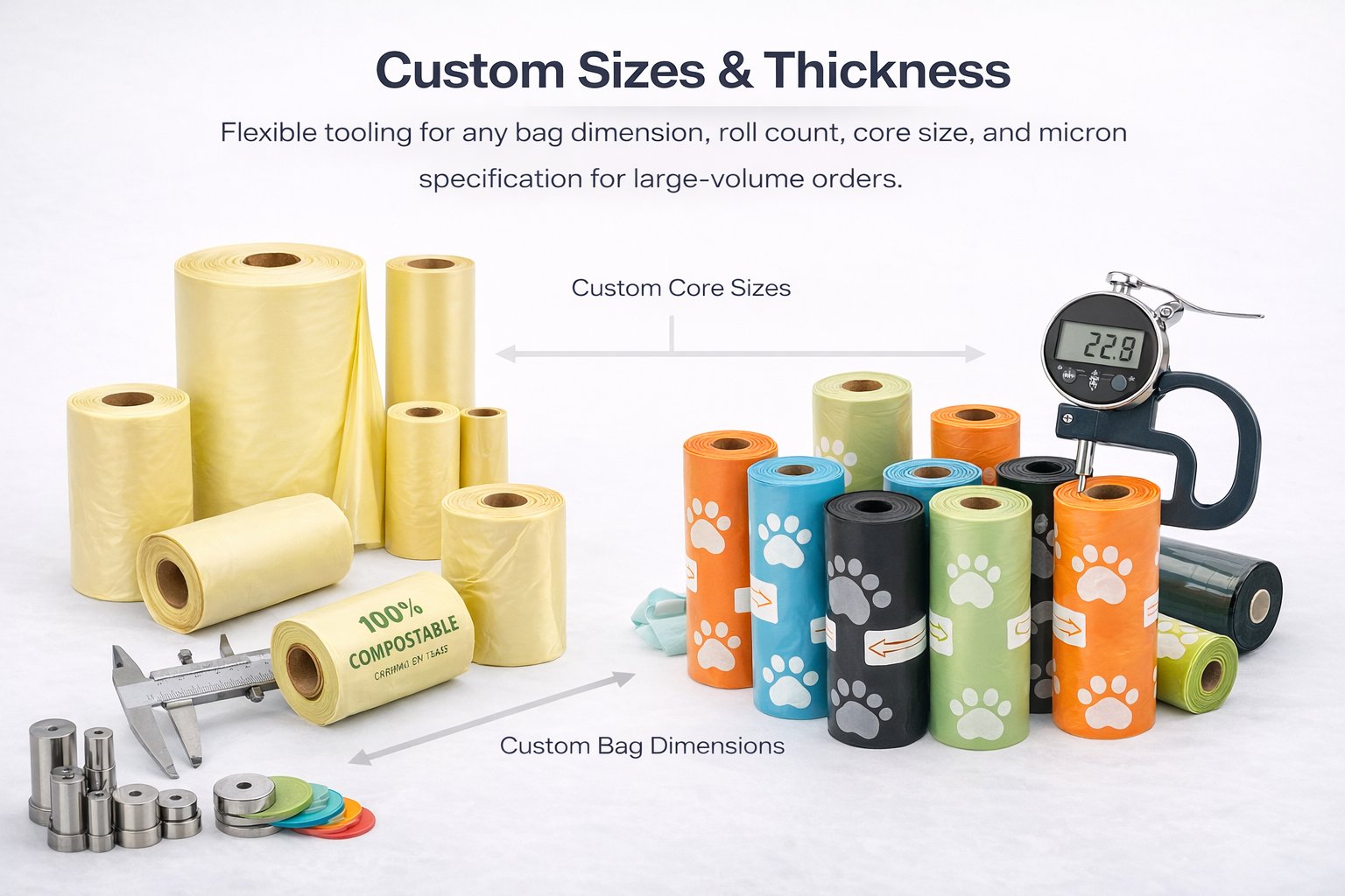 Custom size dog poop bags any dimension and micron