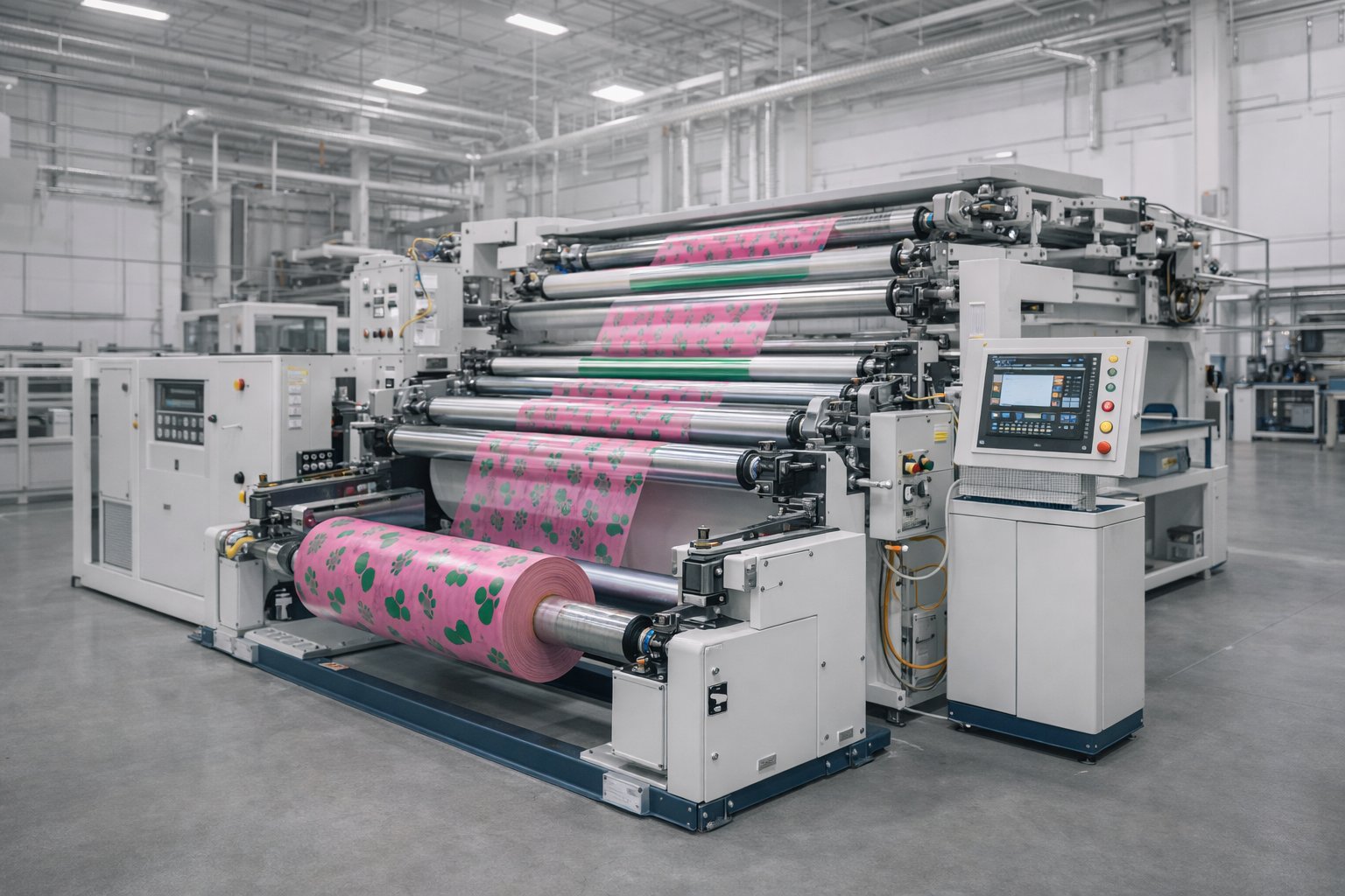 Rotogravure printing machine for custom printed dog waste bags